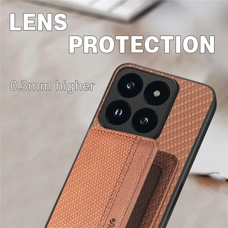 For Xiaomi 14T Case RFID Blocking Card Holder Carbon Fiber Leather+PC+TPU Phone Cover - Apricot