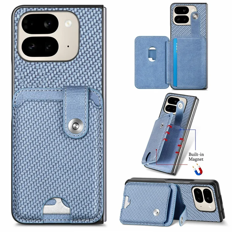 Для Google Pixel 9 Pro Fold 5G чехол с держателем для карт кожаная задняя крышка с ножом для карт - Синий