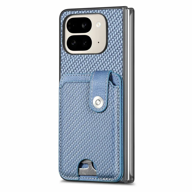 Для Google Pixel 9 Pro Fold 5G чехол с держателем для карт кожаная задняя крышка с ножом для карт - Синий