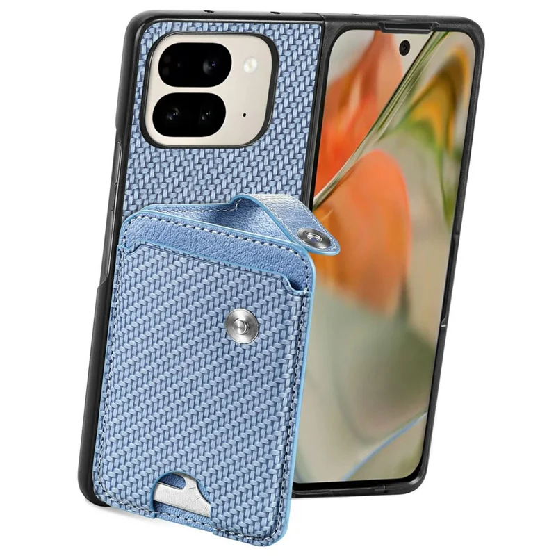 Для Google Pixel 9 Pro Fold 5G чехол с держателем для карт кожаная задняя крышка с ножом для карт - Синий