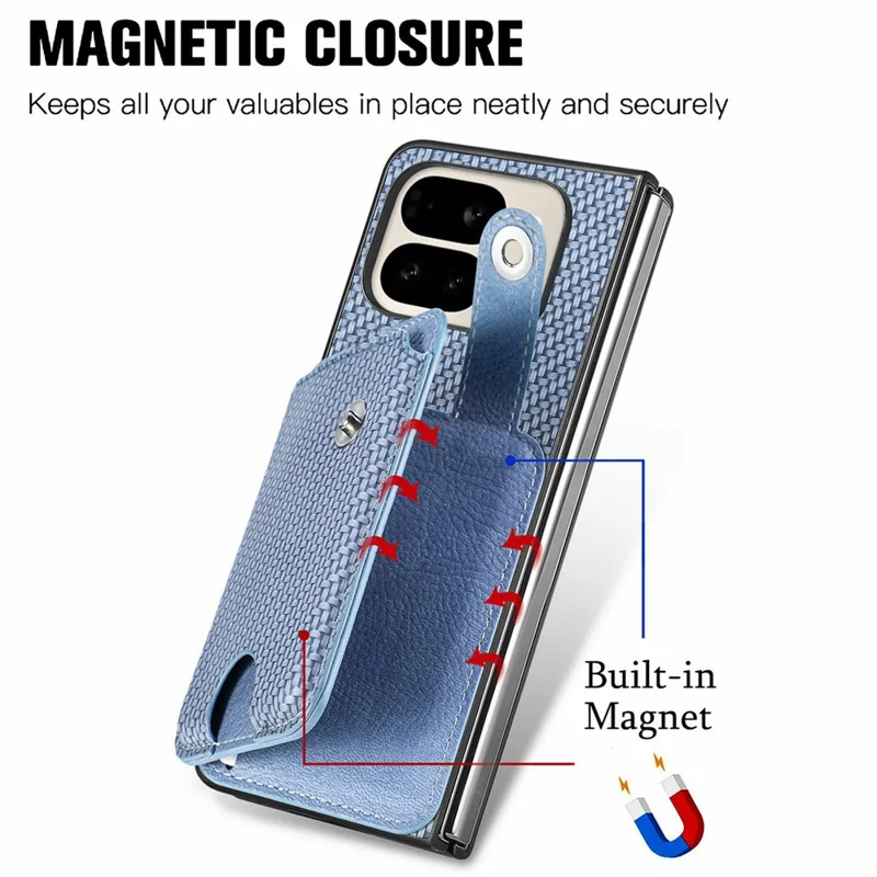 Для Google Pixel 9 Pro Fold 5G чехол с держателем для карт кожаная задняя крышка с ножом для карт - Синий