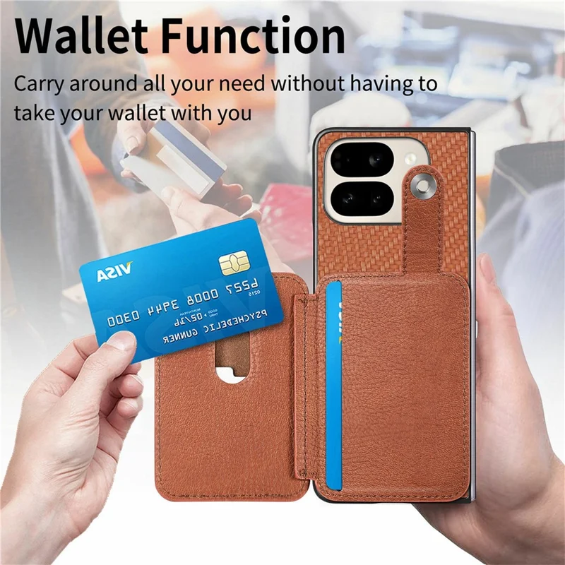 For Google Pixel 9 Pro Fold 5G Case Card Holder Leather Back Cover with Card Knife - Brown