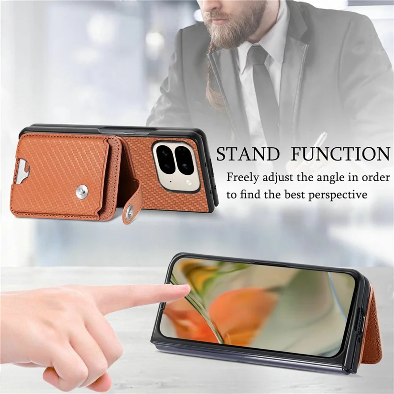 For Google Pixel 9 Pro Fold 5G Case Card Holder Leather Back Cover with Card Knife - Brown