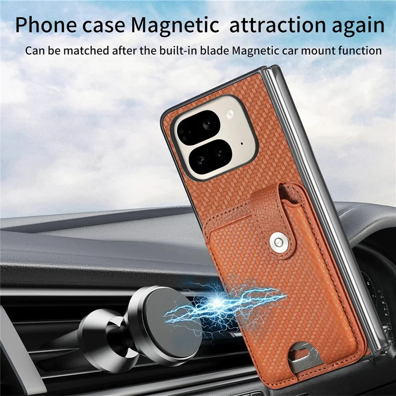 For Google Pixel 9 Pro Fold 5G Case Card Holder Leather Back Cover with Card Knife - Brown