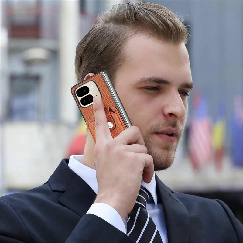 For Google Pixel 9 Pro Fold 5G Case Card Holder Leather Back Cover with Card Knife - Brown