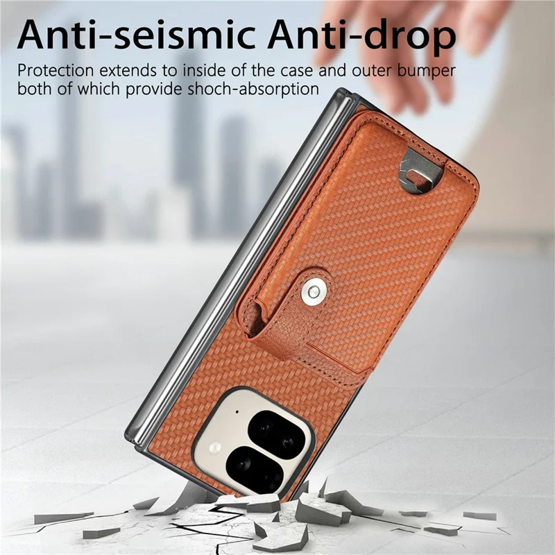 For Google Pixel 9 Pro Fold 5G Case Card Holder Leather Back Cover with Card Knife - Brown