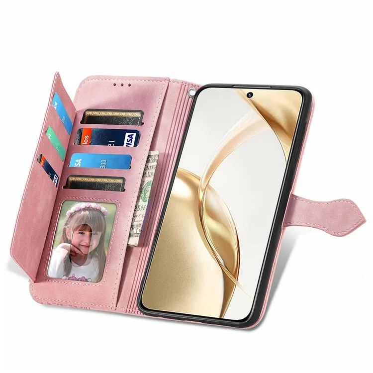 Capa de couro com zíper e estampa de flor para o ZTE Blade A55 - Rosa