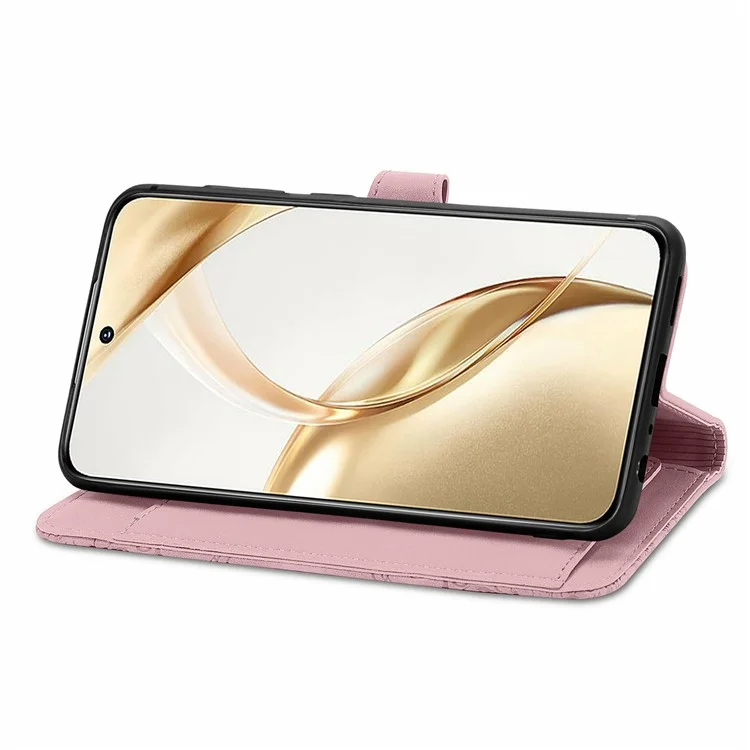 Capa de couro com zíper e estampa de flor para o ZTE Blade A55 - Rosa