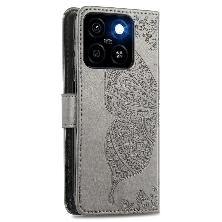 Für ZTE Blade A55 Hülle Pu-Leder-Wallet-Telefonabdeckung Schmetterlingsmuster - Grau