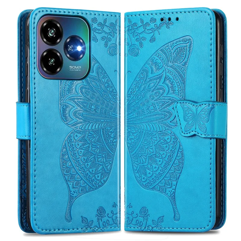 Voor ZTE Blade V60 Vita Hoesje PU Leren Portemonnee Telefoonhoesje Vlinderpatroon - Blauw