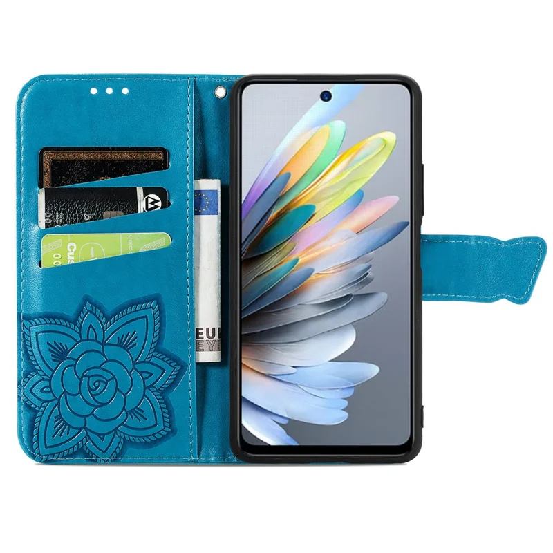Voor ZTE Blade V60 Vita Hoesje PU Leren Portemonnee Telefoonhoesje Vlinderpatroon - Blauw