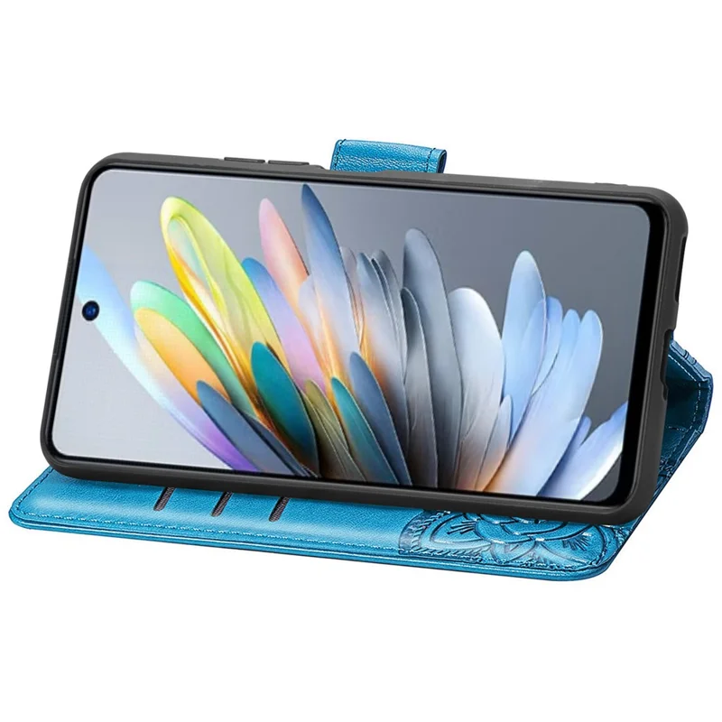 Voor ZTE Blade V60 Vita Hoesje PU Leren Portemonnee Telefoonhoesje Vlinderpatroon - Blauw