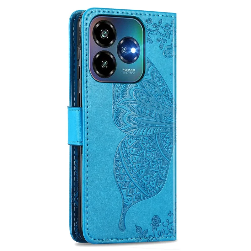 Voor ZTE Blade V60 Vita Hoesje PU Leren Portemonnee Telefoonhoesje Vlinderpatroon - Blauw