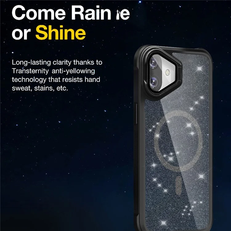 For iPhone 16 Plus Glitter Phone Case Compatible with MagSafe Sparkling Cover with Lens Cover Kickstand - Black