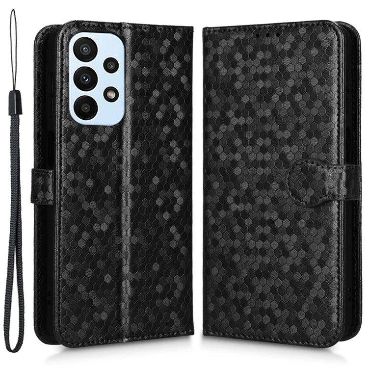 Para o Samsung Galaxy A23 4G (164,5 x 76,9 x 8,4 Mm) PU Capo de Capela Tape Dot Dot Padrão Paratenda Pallete Paratenda Papel Ajustável Case Telefol - Preto