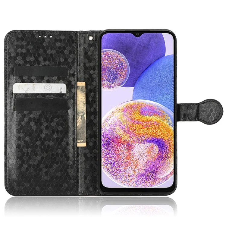 Para o Samsung Galaxy A23 4G (164,5 x 76,9 x 8,4 Mm) PU Capo de Capela Tape Dot Dot Padrão Paratenda Pallete Paratenda Papel Ajustável Case Telefol - Preto