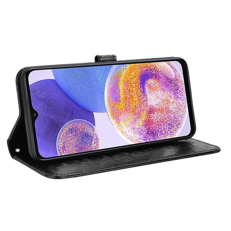 Para o Samsung Galaxy A23 4G (164,5 x 76,9 x 8,4 Mm) PU Capo de Capela Tape Dot Dot Padrão Paratenda Pallete Paratenda Papel Ajustável Case Telefol - Preto