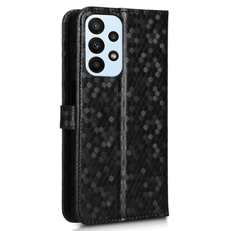 Para o Samsung Galaxy A23 4G (164,5 x 76,9 x 8,4 Mm) PU Capo de Capela Tape Dot Dot Padrão Paratenda Pallete Paratenda Papel Ajustável Case Telefol - Preto