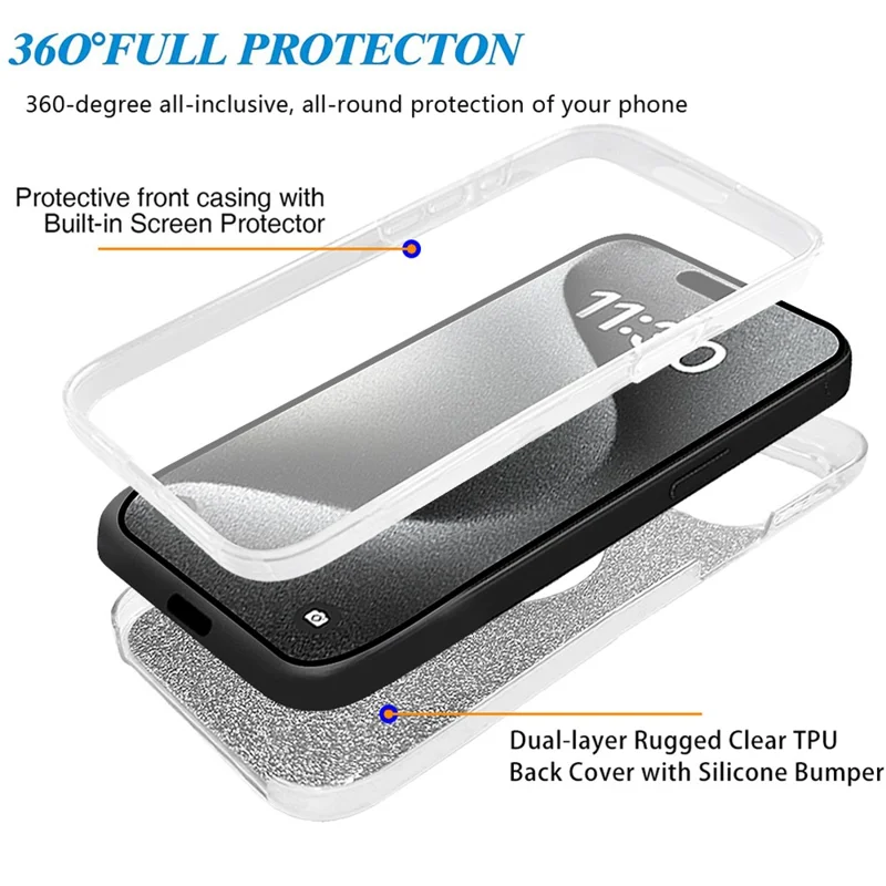 For iPhone 15 Pro Max Glitter Case Compatible with MagSafe PC+TPU Phone Cover with PET Screen Film - Purple