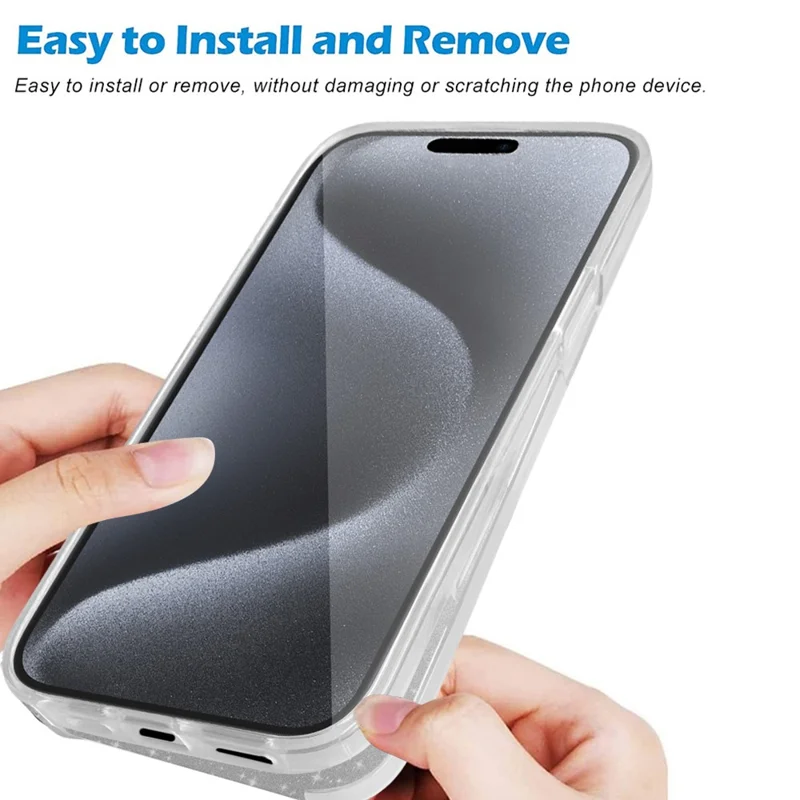 For iPhone 15 Pro Max Glitter Case Compatible with MagSafe PC+TPU Phone Cover with PET Screen Film - Purple