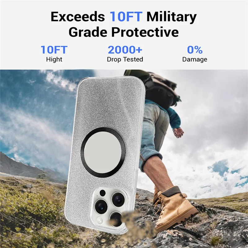 For iPhone 15 Pro Max Glitter Case Compatible with MagSafe PC+TPU Phone Cover with PET Screen Film - Purple