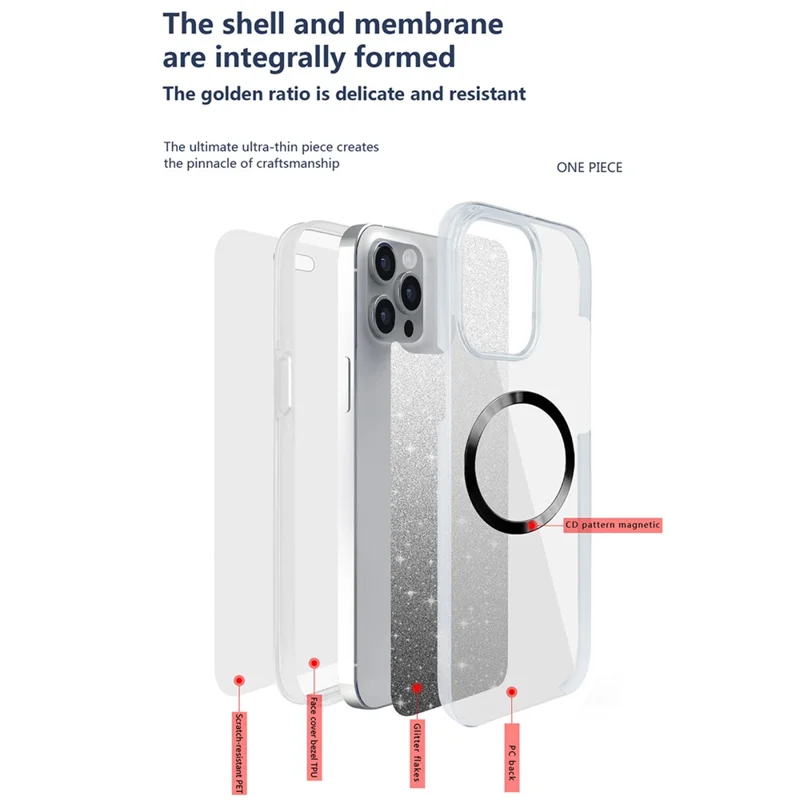 For iPhone 15 Pro Max Glitter Case Compatible with MagSafe PC+TPU Phone Cover with PET Screen Film - Purple