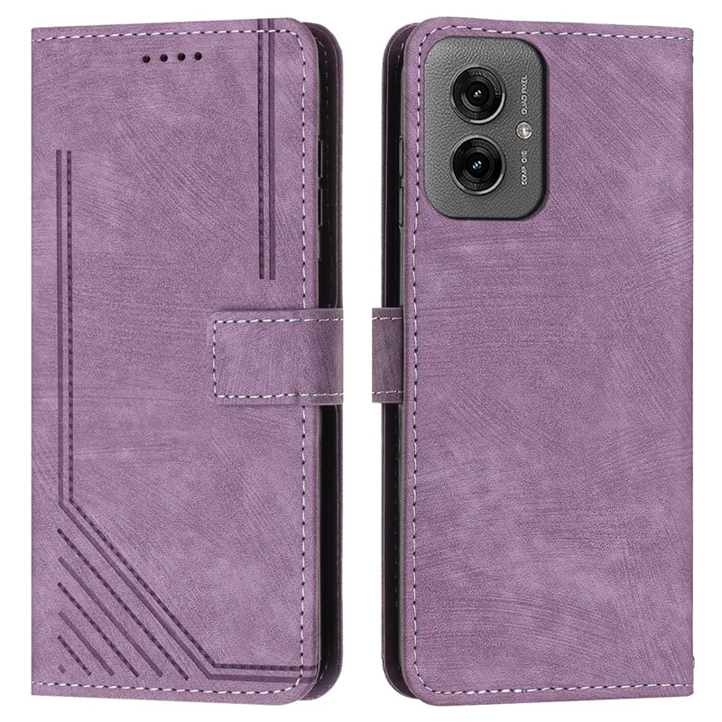 Til Motorola Moto G55 5G Etui med præget linjer Læderetui med foldbar ståfunktion - Lilla