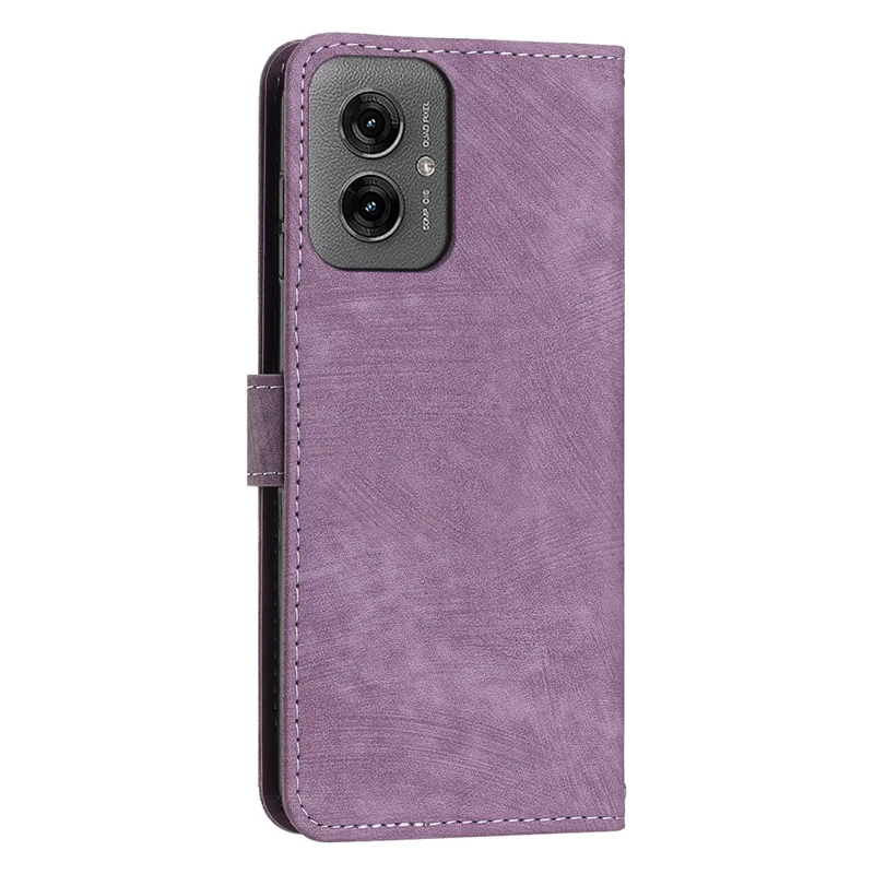 Til Motorola Moto G55 5G Etui med præget linjer Læderetui med foldbar ståfunktion - Lilla