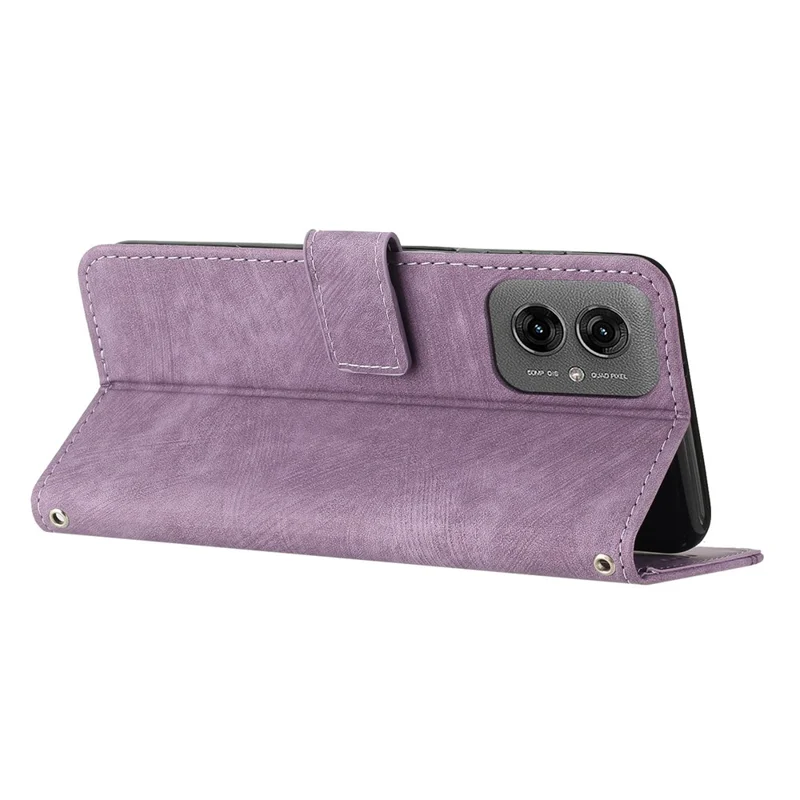 Til Motorola Moto G55 5G Etui med præget linjer Læderetui med foldbar ståfunktion - Lilla