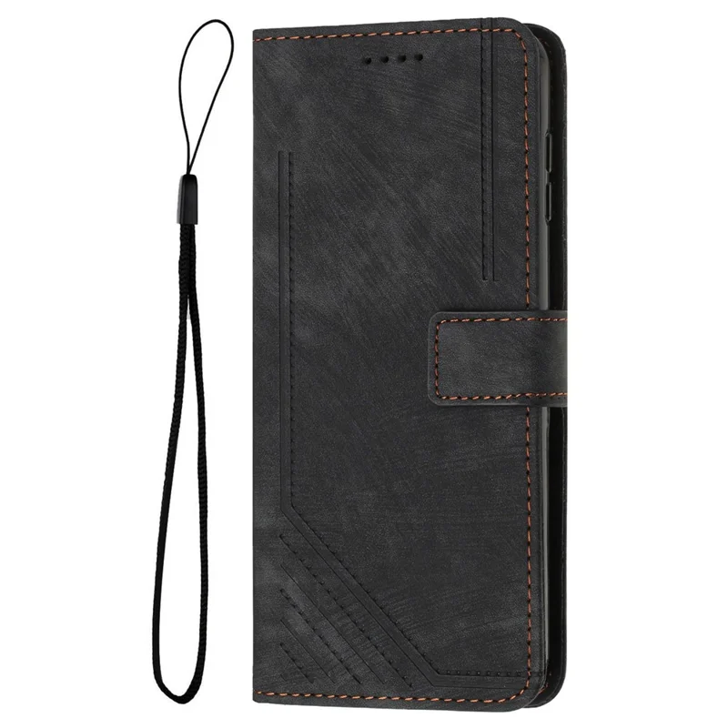 For Xiaomi Redmi Note 14 Pro+ 5G / Note 14 Pro 5G / Poco X7 5G Case Imprinted Lines Leather Phone Cover Folding Stand - Black