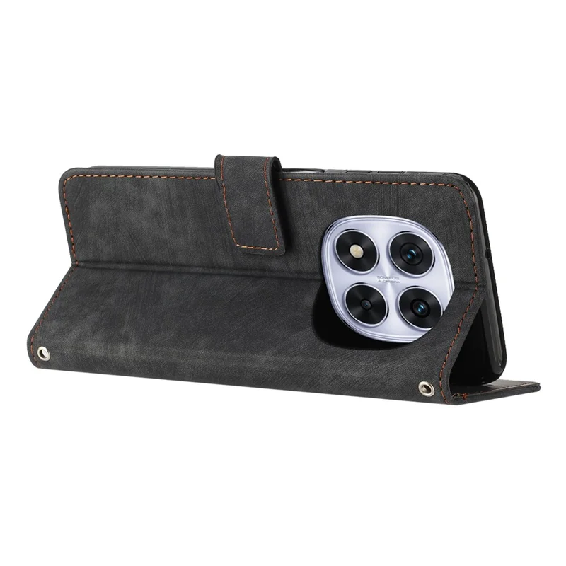 For Xiaomi Redmi Note 14 Pro+ 5G / Note 14 Pro 5G / Poco X7 5G Case Imprinted Lines Leather Phone Cover Folding Stand - Black