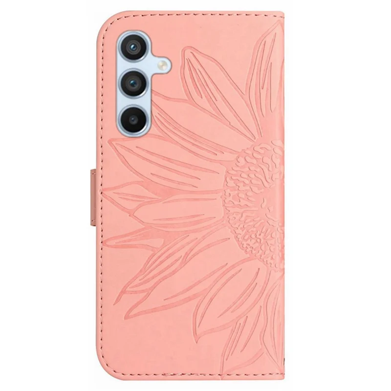 HT04 For Samsung Galaxy A37 5G / A36 5G Case Sunflower Imprint Leather Wallet Phone Cover with Wrist Strap - Pink