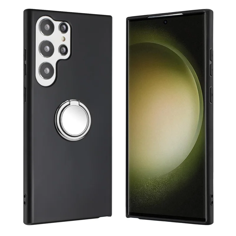 For Samsung Galaxy S25 Ultra Matte Case Ring Kickstand Soft TPU Phone Cover - Silver