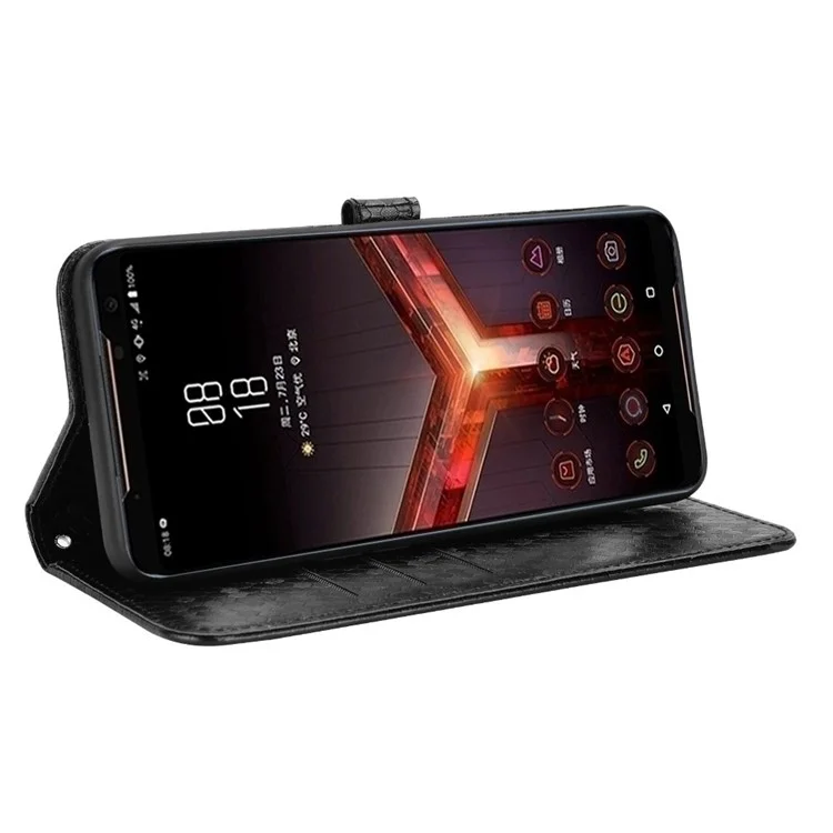 Per Asus ROG Phone II ZS660KL PU Leather Flip Phone Cover Dot Pattern Imprinted Wallet Horizontal Stand Magnetic Phone Case with Strap - Nero