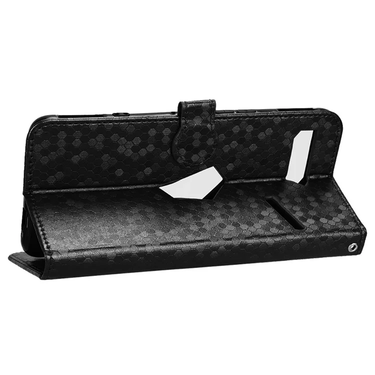 Per Asus ROG Phone II ZS660KL PU Leather Flip Phone Cover Dot Pattern Imprinted Wallet Horizontal Stand Magnetic Phone Case with Strap - Nero