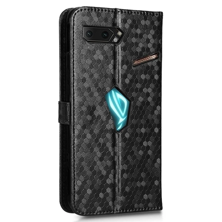 For Asus ROG Phone II ZS660KL PU Leather Flip Phone Cover Dot Pattern Imprinted Wallet Horizontal Stand Magnetic Phone Case with Strap - Black