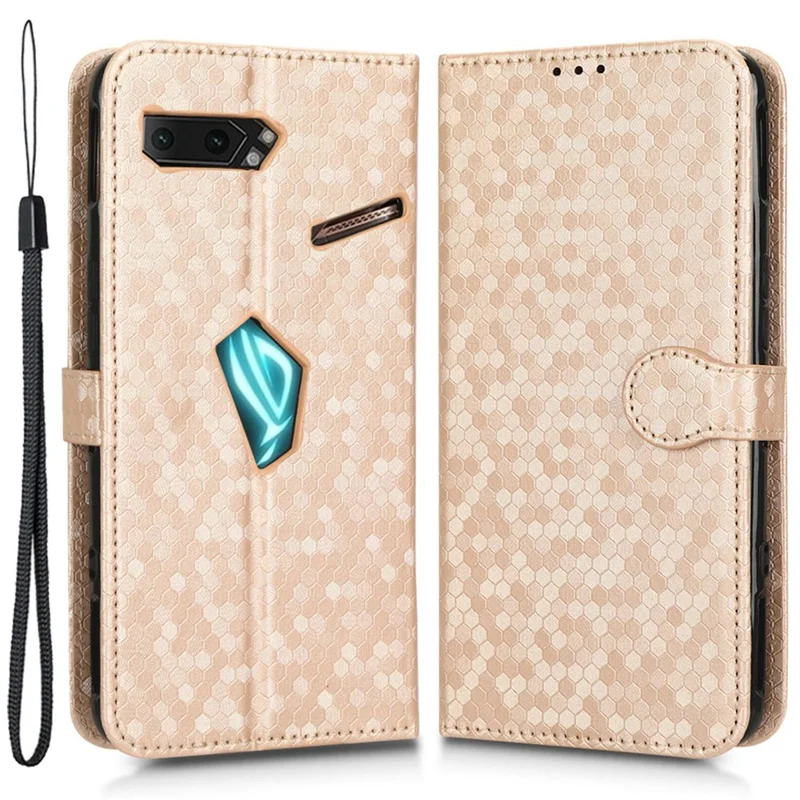For Asus ROG Phone II ZS660KL PU Leather Flip Phone Cover Dot Pattern Imprinted Wallet Horizontal Stand Magnetic Phone Case with Strap - Rose Gold