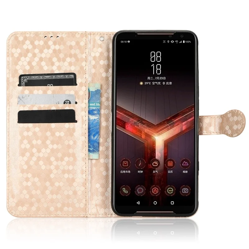For Asus ROG Phone II ZS660KL PU Leather Flip Phone Cover Dot Pattern Imprinted Wallet Horizontal Stand Magnetic Phone Case with Strap - Rose Gold