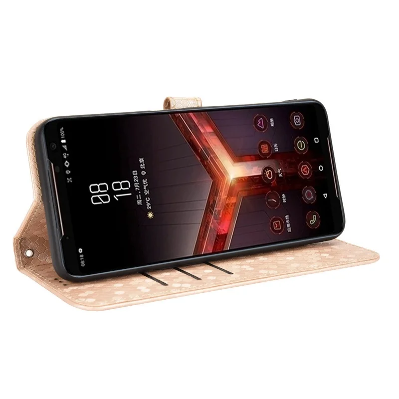 For Asus ROG Phone II ZS660KL PU Leather Flip Phone Cover Dot Pattern Imprinted Wallet Horizontal Stand Magnetic Phone Case with Strap - Rose Gold