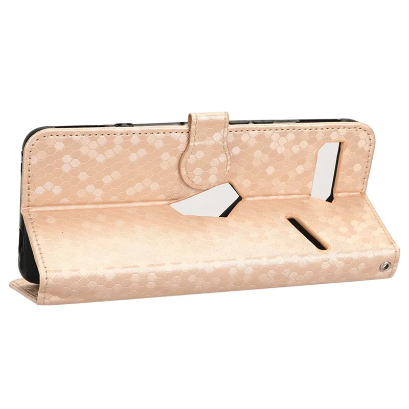 For Asus ROG Phone II ZS660KL PU Leather Flip Phone Cover Dot Pattern Imprinted Wallet Horizontal Stand Magnetic Phone Case with Strap - Rose Gold