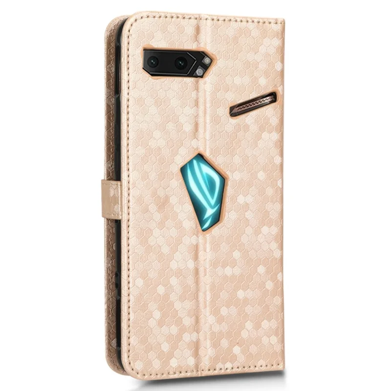 For Asus ROG Phone II ZS660KL PU Leather Flip Phone Cover Dot Pattern Imprinted Wallet Horizontal Stand Magnetic Phone Case with Strap - Rose Gold