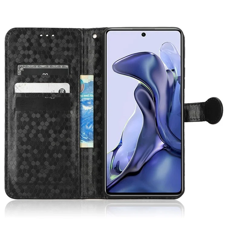 For Xiaomi 11T 5G / 11T Pro 5G PU Leather Flip Phone Cover Dot Pattern Imprinted Wallet Stand Magnetic Phone Case with Strap - Black