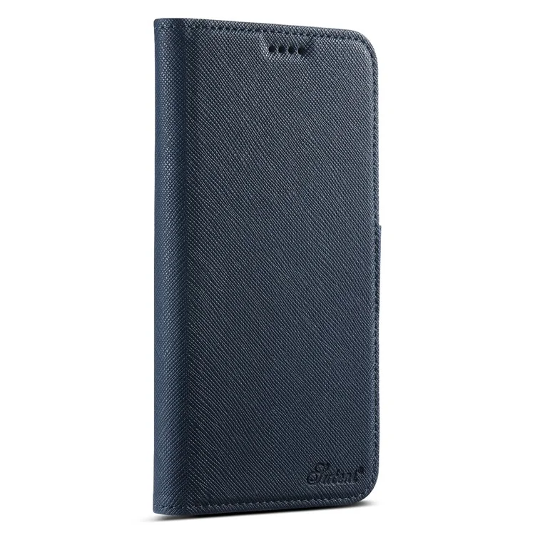 Capa para iPhone 12 Pro Max SUTENI J08 compatível com MagSafe, com textura cruzada de couro e compartimento para cartão - Azul
