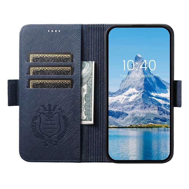 Capa para iPhone 12 Pro Max SUTENI J08 compatível com MagSafe, com textura cruzada de couro e compartimento para cartão - Azul