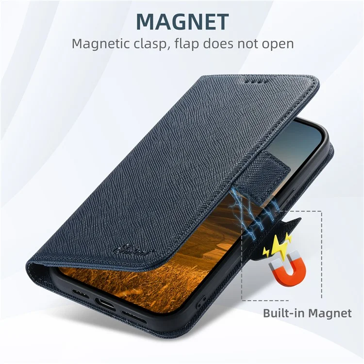Capa para iPhone 12 Pro Max SUTENI J08 compatível com MagSafe, com textura cruzada de couro e compartimento para cartão - Azul