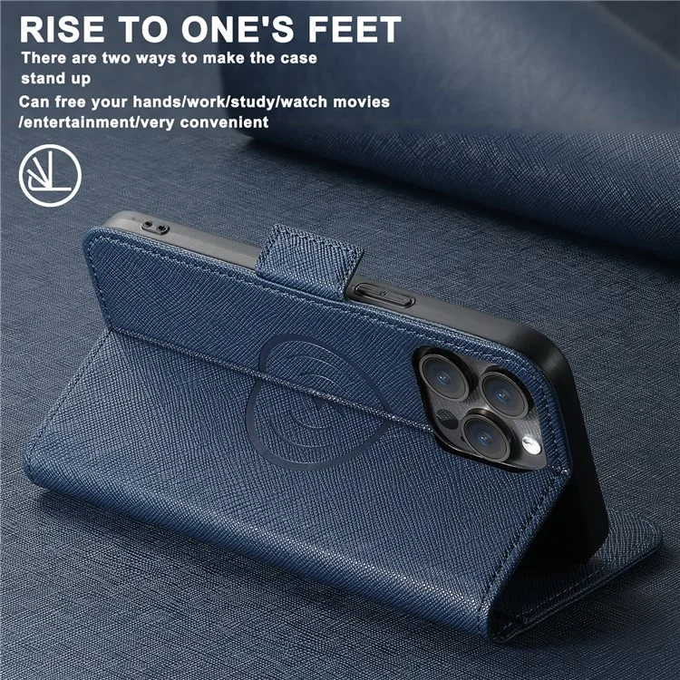 Capa para iPhone 12 Pro Max SUTENI J08 compatível com MagSafe, com textura cruzada de couro e compartimento para cartão - Azul