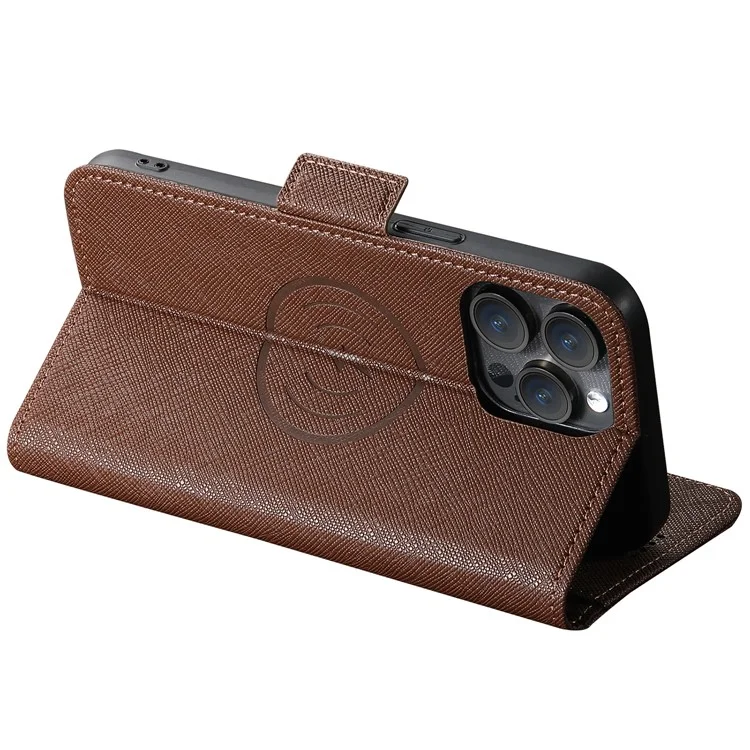 SUTENI J08 For iPhone 12 Pro / 12 Case Compatible with MagSafe Cross Texture Leather Wallet Phone Cover - Brown