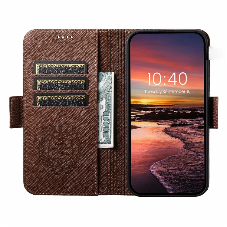 SUTENI J08 For iPhone 15 Pro Max Case Compatible with MagSafe Cross Texture Leather Wallet Phone Cover - Brown
