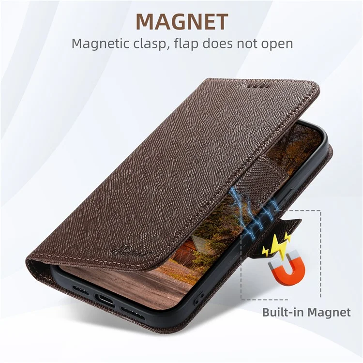 SUTENI J08 For iPhone 15 Pro Max Case Compatible with MagSafe Cross Texture Leather Wallet Phone Cover - Brown