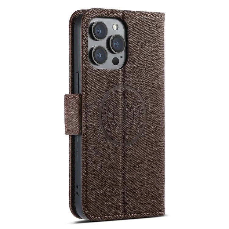 SUTENI J08 For iPhone 15 Pro Max Case Compatible with MagSafe Cross Texture Leather Wallet Phone Cover - Brown